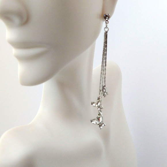 NEW Silver 3 Stranded Layered Butterfly Earrings - Picture 2 of 3